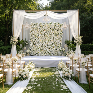 Mur de fleurs personnalisé DKB 8ft x 8ft avec chemin de fleurs blanches et rangée pour décoration de toile de fond de mariage - Product Image 1