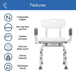 Silla de baño giratoria desmontable sin herramientas Silla de ducha giratoria de 360 ° para ancianos - Product Image 3