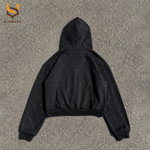 Sweat à capuche zippé pour homme en molleton bouclette délavé et vieilli, avec broderie personnalisée, logo brodé, strass et effet délavé à l'acide - Product Image 2