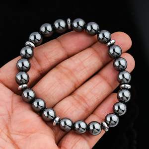 Pulsera de cuentas de plata Hemitite de 2,5 pulgadas, joyería de moda unisex elástica - Product Image 2