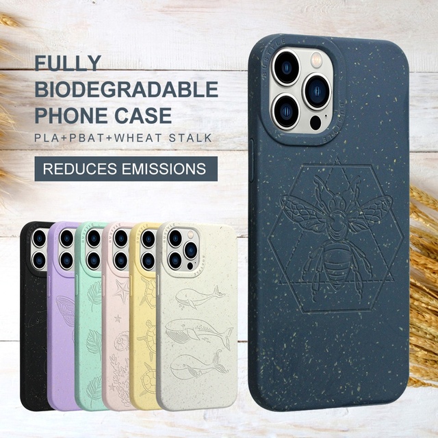 Custom Engraved Design 100% Eco-friendly Full Degradable Mobile Phone Case for iPhone 14 15 16 17 Pro Max Plants Protector Cover