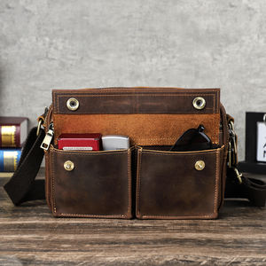 連絡先のカスタムクレイジーホースレザーメッセンジャーバッグ男性用8.3インチIpadヴィンテージレザークロスボディショルダーバッグメンズサッチェルバッグ - Product Image 2