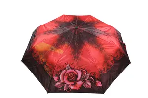مظلة شمسية جميلة محمولة من فوق البنفسجية بطبقتين للطباعة على شكل زهور بتصميم مخصص ومزودة بـ 3 طيات أوتوماتيكية