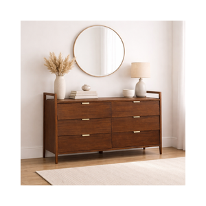 Commode moderne en bois à 6 tiroirs, armoire de rangement de style mid-century pour chambre à coucher, salon, salle à manger, meubles de maison - Product Image 1