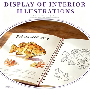 Cuaderno de práctica de acuarela en espiral, cuaderno de pintura de acuarela con patrón de animales marinos, guía de dibujo para principiantes, <span class=keywords><strong>libro</strong></span> de arte - Product Image 4