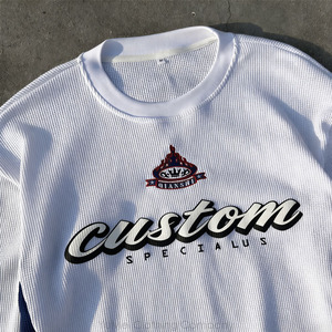 T-shirt Grafica Personalizzata di Alta Qualità, Maglia Termica a Maniche Lunghe da <span class=keywords><strong>Uomo</strong></span> in Cotone Lavorato a Maglia con Stampa Serigrafica a Rilievo, T-shirt a Maniche Lunghe in Tessuto Waffle - Product Image 2