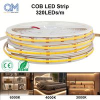 Bande lumineuse LED COB CRI90 24V 320 LED/m 8mm 3000K Blanc chaud Ruban flexible sans soudure