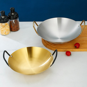 304 Stainless Steel Soup <b>Pot</b> Thickened <b>Induction</b> Compatible 1.1L-2L Restaurant Style Stir Fry Pan With Golden Handles - Product Image 4