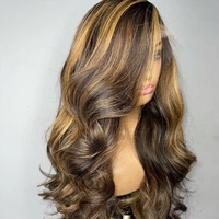 Perruques en cheveux humains indiens bruts non traités, couleur mixte, à trois parties, pré-épilées, ondulées, avec dentelle transparente complète