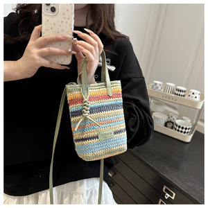 Color-Blocked <b>Woven</b> <b>Bag</b> For Women New Arrival Trendy Fashion <b>Straw</b> Phone <b>Bag</b> Korean-Style Niche Minimalist Crossbody <b>Bag</b> Female - Product Image 4