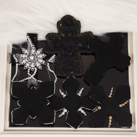 Appliques de fleurs perlées avec garniture en strass, motif croix, broderie à coudre, patchs décoratifs pour sacs