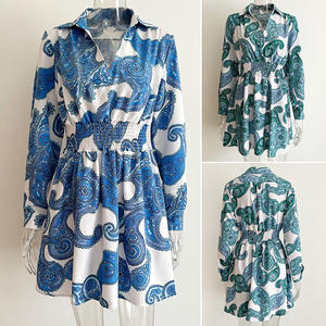 Primavera y otoño estilo Retro camisa cuello vestido de mujer cintura elástica Vestido de manga larga <span class=keywords><strong>bluey</strong></span> ropa vestidos estampados - Product Image 6