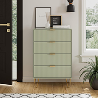 Commode de rangement haute moderne à 4 tiroirs, réglable, avec pieds en métal doré, pour chambre et salon, vert