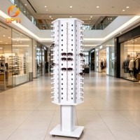 Présentoir rotatif blanc pour lunettes de soleil avec roulettes, présentoir de vente au détail multi-faces pour magasins d'optique et centres commerciaux