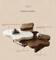 Ensemble de table basse moderne en forme de nuage, plateau en bois, hauteur réglable, design artistique irrégulier pour hôtel, maison, salon