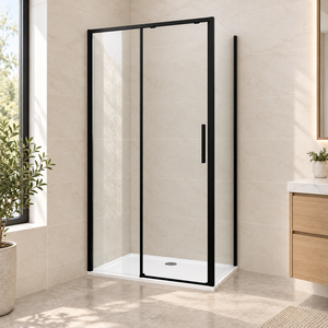 <span class=keywords><strong>Mampara</strong></span> de Ducha Corredera con Panel de Retorno para Proyectos de Apartamentos, Diseño Rectangular con Marco Negro - Product Image 1