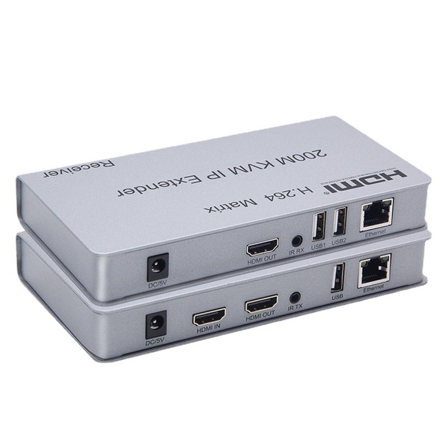 For 200M 1080p KVM Extender Over IP Cat5e/Cat6 Ethernet with Metal Shell Local Loop Out Support Multipoint