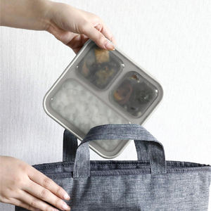 Lonchera portátil de plástico con tres compartimentos, a prueba de fugas, estilo bento, para ventas en paquete. - Product Image 2