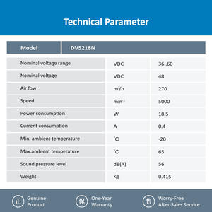 Ventilador Axial de Refrigeración con Rodamiento de Bolas DV5218N de 127x127x38mm, Eléctrico, 48VDC, 0.40A, 19W, 5000 RPM, 270m3/h, OEM/ODM - Product Image 3