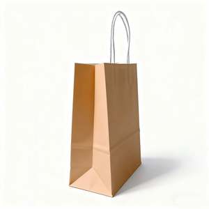 Sacs en papier kraft personnalisés KM, sacs en papier recyclables à emporter avec poignée pour les cafés - Product Image 1