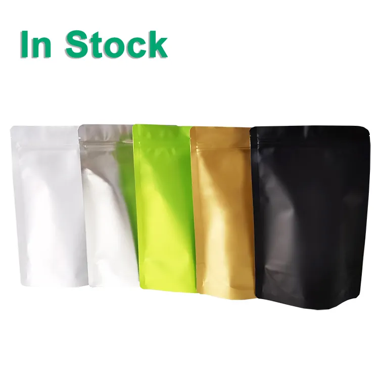 Matte Afwerking Zwart Wit Goud Kleur Stand Up Hersluitbare Rits Ziplock Aluminiumfolie Mylar Voedsel Verpakking Zakken Zakken