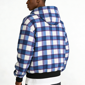 Sudadera con Capucha Personalizada 100% Algodón <span class=keywords><strong>para</strong></span> Hombre, Diseño Reversible de Franela Doble a Cuadros con Cremallera, Estilo Vintage Lavado a la Piedra, Moda Urbana - Product Image 3