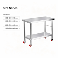 Table de préparation double couche robuste pour cuisine commerciale avec roulettes pour restaurant, hôtel, boulangerie, table de travail en acier inoxydable