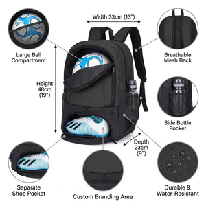 <span class=keywords><strong>Sac</strong></span> à <span class=keywords><strong>dos</strong></span> de football imperméable de haute qualité personnalisé avec compartiment pour ballon et poche pour chaussures pour les jeunes enfants et les adultes, grand <span class=keywords><strong>sac</strong></span> de <span class=keywords><strong>sport</strong></span> - Product Image 2