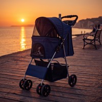 Poussette pliable 4 roues pour animaux de compagnie, confortable, portable, imperméable, chariot de voyage avec fermeture éclair, panier de rangement respirant