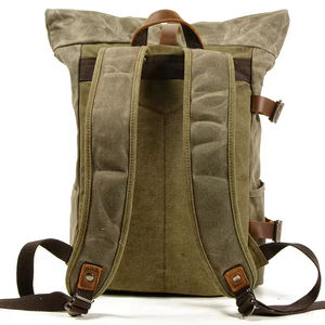 बड़ी क्षमता विंटेज कैनवास वाक्स्ड कैरी-ऑन ट्रैवल लैपटॉप बैकपैक डिजाइनर शैली के साथ - Product Image 3