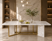 Table à manger rectangulaire en marbre de style design moderne avec base en acier inoxydable doré pour la décoration