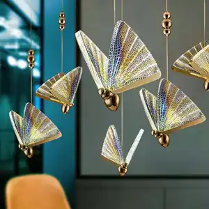 Tian Decoración Led Mariposa Iluminación Lámpara colgante moderna Escalera Mesa de comedor Candelabro de lujo