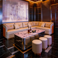 Ensemble de salon de bar de luxe moderne de qualité commerciale, canapé en cuir PU en forme de U avec table basse, ensemble de canapé de bar