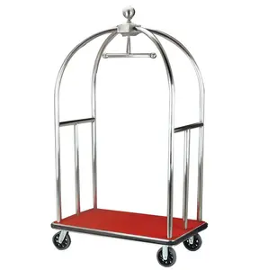 Custom Stainless Steel Birdcage Supplies 5 Star Trolleys Bellman Cart Gold Service Hotel Luggage Trolley For Room