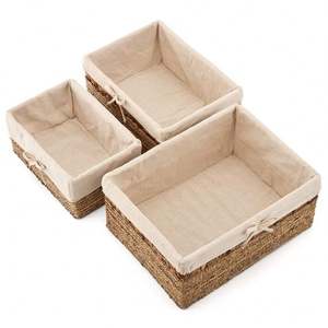 Keranjang Dinding Oval dari Jute Putih dengan Lapisan Kain, Keranjang Cucian Beroda dari Logam, Bukan Kain Tenun, Ukuran XL, Penyimpanan Dapur - Product Image 4