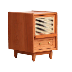North American Cherry Wood Nightstand With Rattan <b>Drawer</b> Modern Minimalist Bedroom Furniture Eco Friendly Solid Wood Storage - Product Image 4