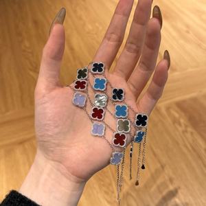 <span class=keywords><strong>Bracelet</strong></span> de charme trèfle à quatre feuilles en <span class=keywords><strong>agate</strong></span> véritable double face plaqué or 18 carats en acier inoxydable de haute qualité 1,5 mm - Product Image 2