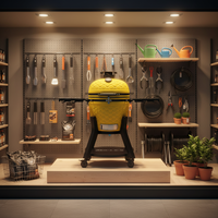 AUPLEX Nouveau Design Barbecue Kamado en Céramique Noire de 22 Pouces, Grand Grill au Charbon Jaune pour Fumoir et Barbecue