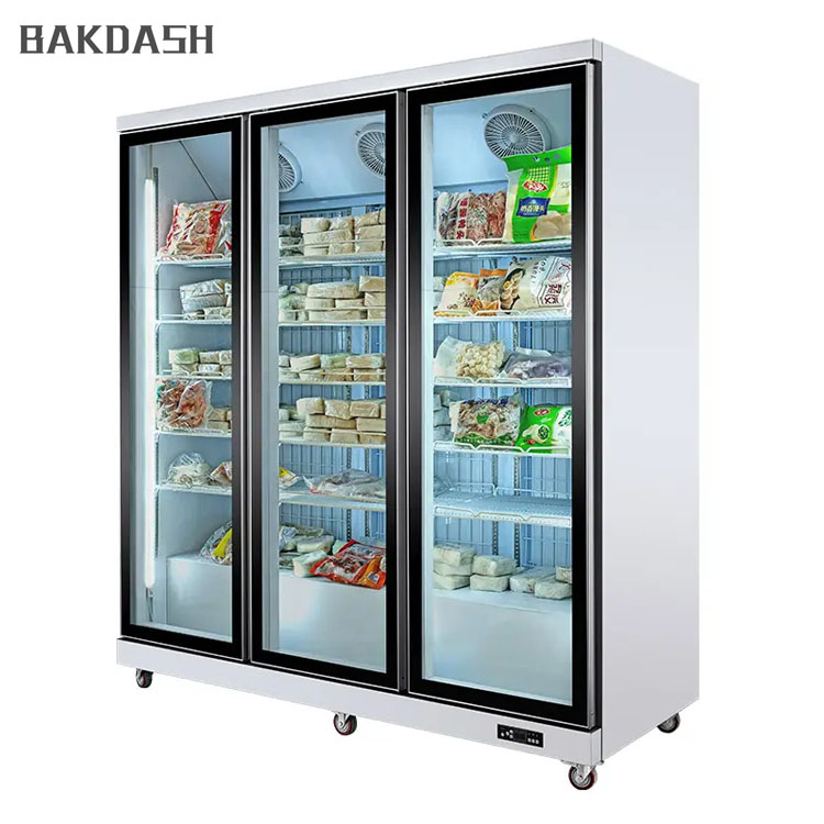 Supermarket Upright Automatic Water Evaporation Device Freezer Refrigerator Frozen Food Display Cooler Fridges Freezer