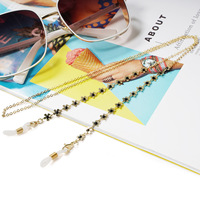 Chaîne de lunettes simple en métal plaqué or, faite à la main, écologique, anti-perte, avec cœur en émail et maillons en O, 72 cm