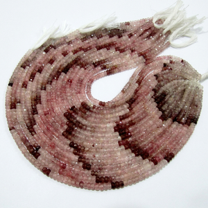 Cuentas de Cuarzo Rosa Natural en Forma de Rondelle, Corte Facetado, Color Rosa, Hilo de 12.5 Pulgadas de Largo - Product Image 1
