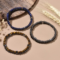 4mm Mode Double-couche Pierre Naturelle Perles Rondes Oeil de Tigre Lapis avec Hématite Entretoises Extensible Énergie Bracelet pour Hommes