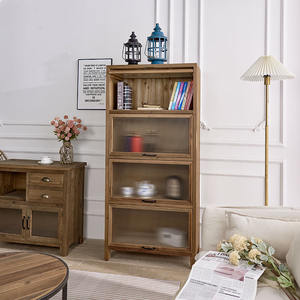 INNOVA Solid Wood <b>Sideboard</b> <b>Glass</b> <b>Doors</b> Antique Design Metal Handles-Durable Easy Assembly for Kitchen Living Room Furniture - Product Image 4