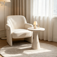 Table d'appoint ronde en fibre de verre de haute qualité, effet travertin de luxe, table basse minimaliste beige à texture pierre