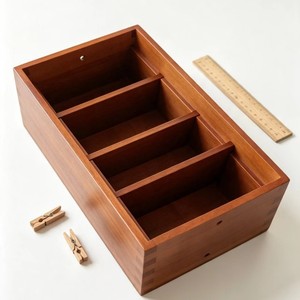 Caja de almacenamiento rectangular de madera maciza con compartimentos para refrigerios, dulces, té, repostería, organizador de escritorio para el hogar, capacidad de 1 litro - Product Image 3