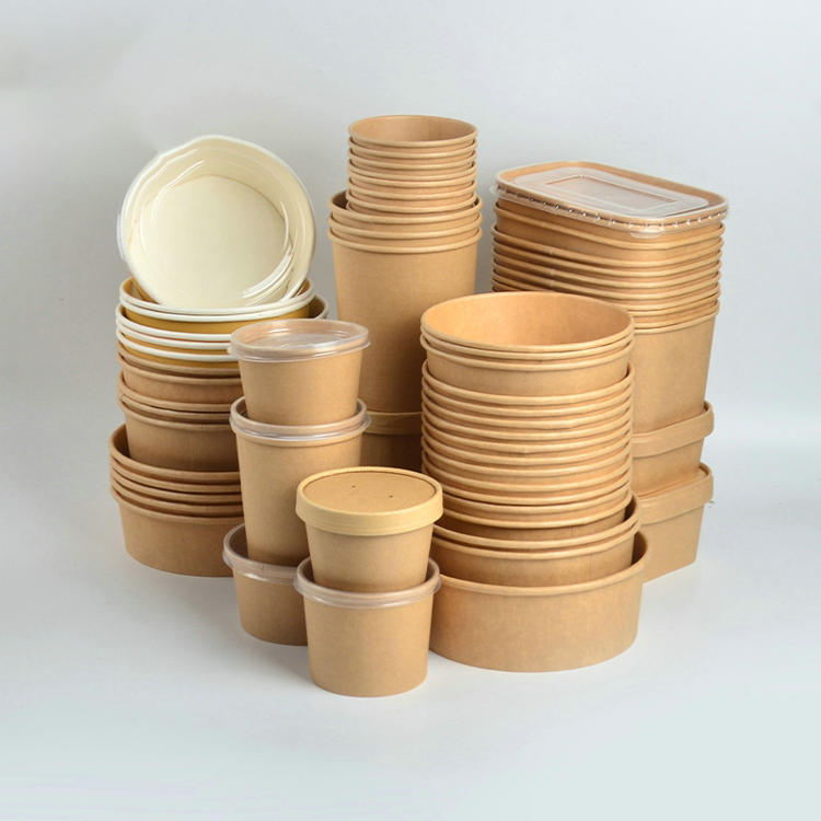 OEM Alimentary Packaging Biodegradable Eco-Friendly Brown Kraft Paper Bowl Fast Take-Away Salad Snack Solution With Round Design