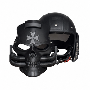 Casque de <span class=keywords><strong>moto</strong></span> demi-coque personnalisé avec <span class=keywords><strong>masque</strong></span> amovible, style gothique, en cuir <span class=keywords><strong>noir</strong></span> mat, pour motard, Warhammer, chevalier, cyberpunk - Product Image 4