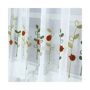 The ladybird with seven stars Embroidered lace curtain fabric rolls breathable sheer floral design curtain textile fabrics