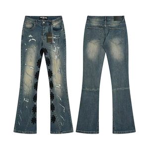 Pantalones vaqueros micro-acampanados de mezclilla, clásicos, con logotipo bordado, modernos, a la moda, casuales, para hombre y mujer. - Product Image 5