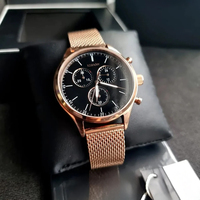 Montre à quartz multifonction pour homme, 43 mm, avec bracelet en maille d'acier inoxydable, trois sous-cadrans, chronographe, aiguilles luminescentes